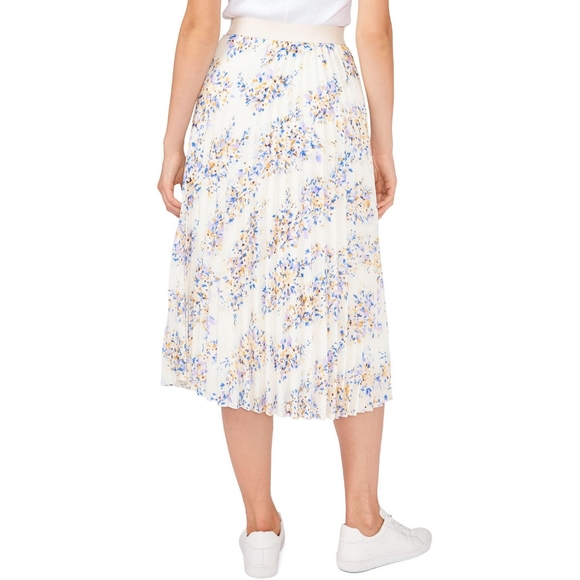 NWT Vince Camuto Womens L Spaced Garden Floral White Pleated Midi Skirt - Picture 3 of 6